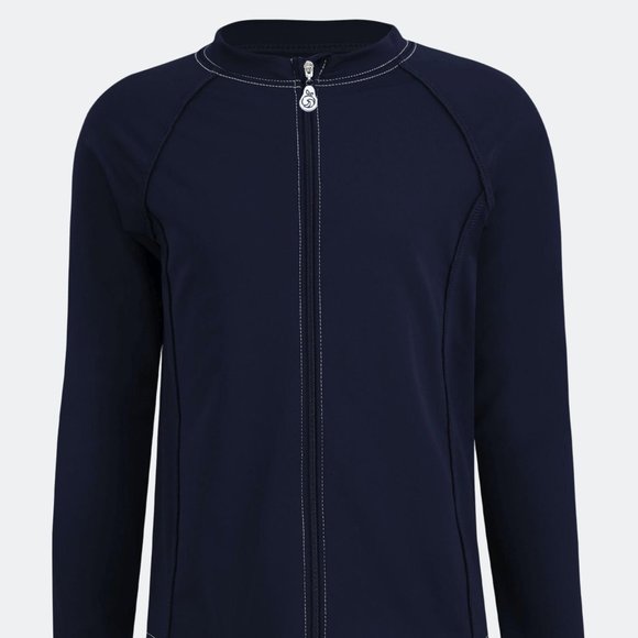 NoNetz Kid's Long Sleeve Zipper Front Sustainable Rash Guard Shirt Navy Blue L - Picture 1 of 2